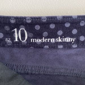 Anne Taylor Loft Modern Skinny Navy Velour Polka Dot Pants